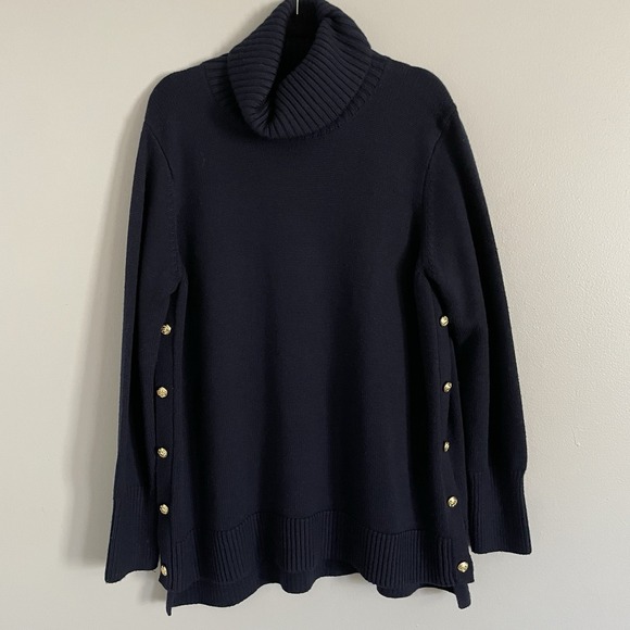 Tuckernuck Sweaters - Tuckernuck - XL Sophia Turtleneck Sweater 100% Wool Navy Blue Gold Old Money